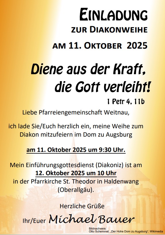 Michael Bauer - Einladung Diakonweihe